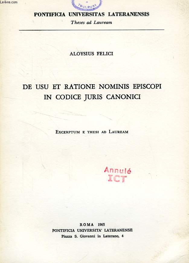 DE USU ET RATIONE NOMINIS EPISCOPI IN CODICE JURIS CANONICI