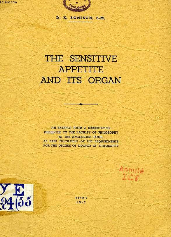 THE SENSITIVE APPETITE AND ITS ORGAN