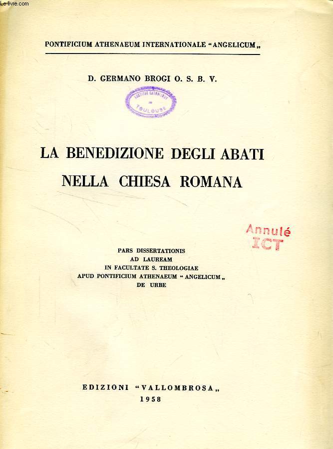 LA BENEDIZIONE DEGLI ABATI NELLA CHIESA ROMANA
