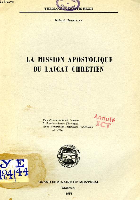 LA MISSION APOSTOLIQUE DU LAICAT CHRETIEN