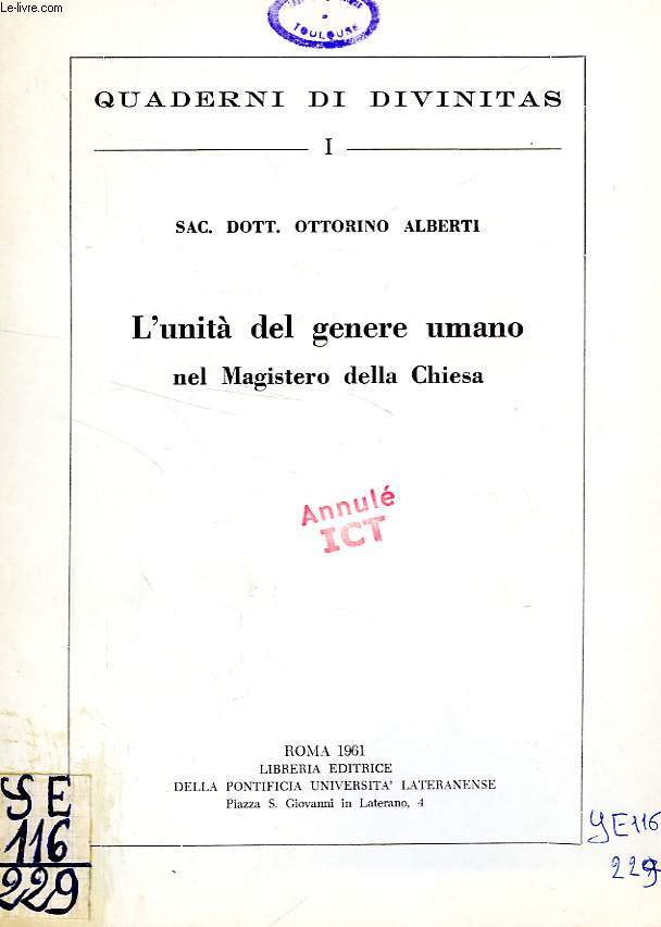 L'UNITA' DEL GENERE UMANO NEL MAGISTERO DELLA CHIESA