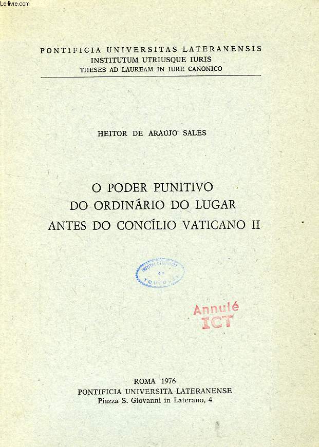 O PODER PUNITIVO DO ORDINARIO DO LUGAR ANTES DO CONCILIO VATICANO II