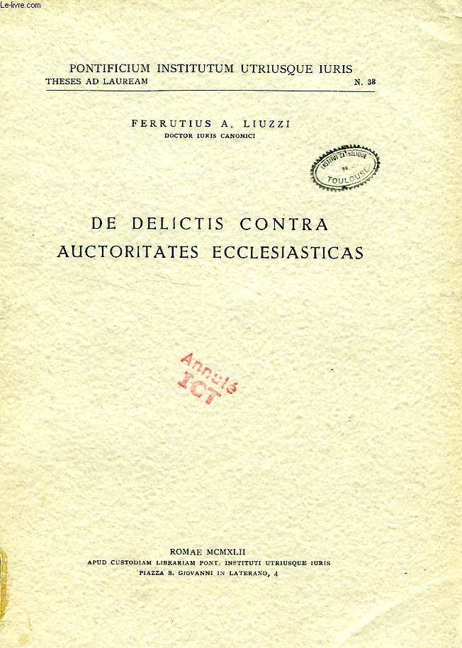 DE DELICTIS CONTRA AUCTORITATES ECCLESIASTICAS
