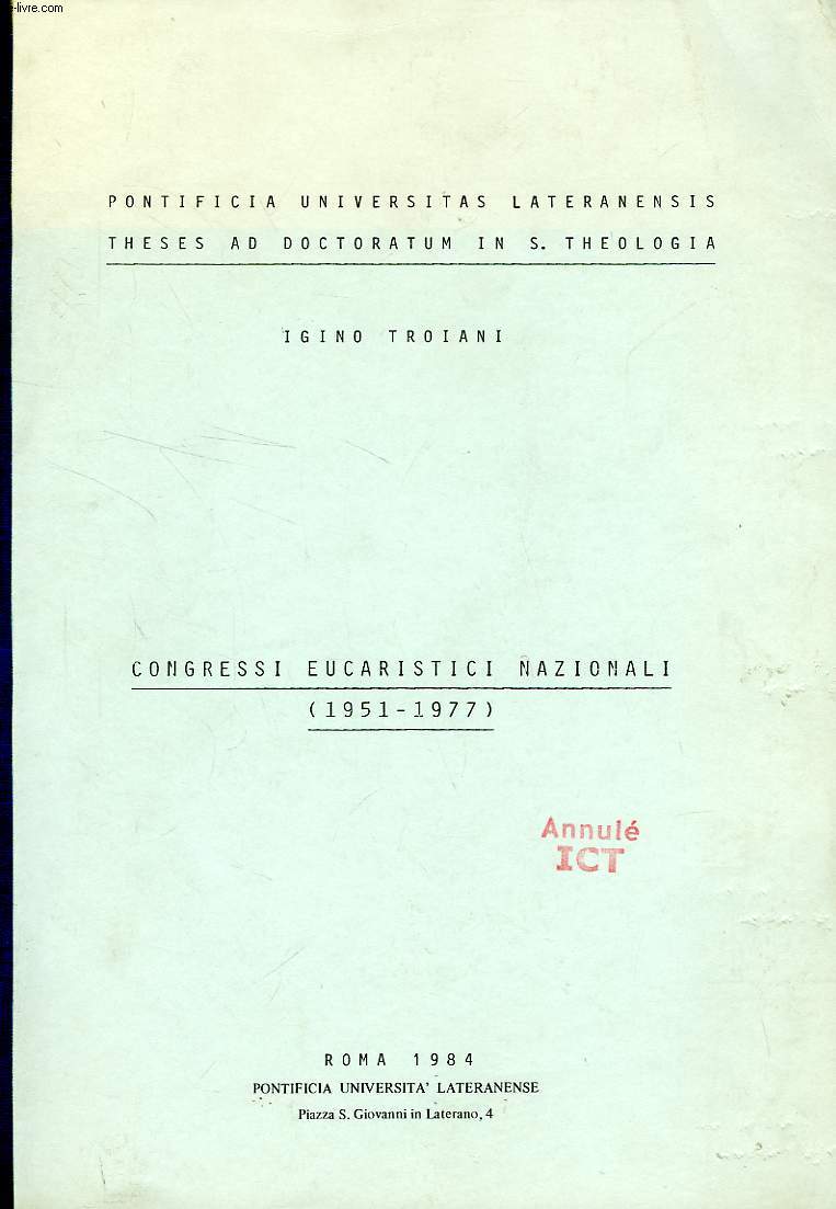 CONGRESSI EUCARISTICI NAZIONALI (1951-1977)