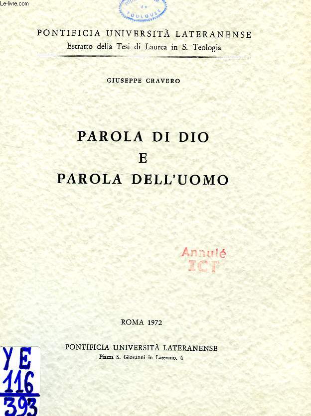 PAROLA DI DIO E PAROLA DELL'UOMO