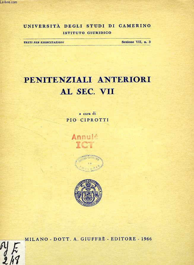 PENITENZIALI ANTERIORI AL SEC. VII