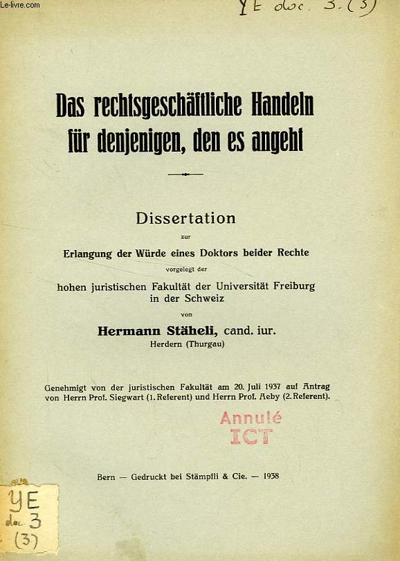 DAS RECHTSGESCHAFTLICHE HANDELN FUR DENJENIGEN, DEN ES ANGEHT (DISSERTATION)