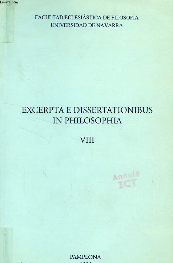 EXCERPTA E DISSERTATIONIBUS IN PHILOSOPHIA, VIII