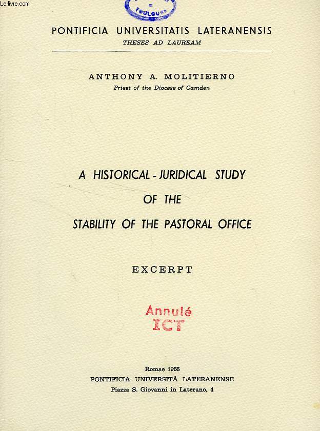 A HISTORICAL-JURIDICAL STUDY OF THE STABILITY OF THE PASTORAL OFFICE