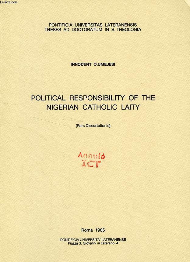 POLITICAL RESPONSIBILITY OF THE NIGERIAN CATHOLIC LAITY