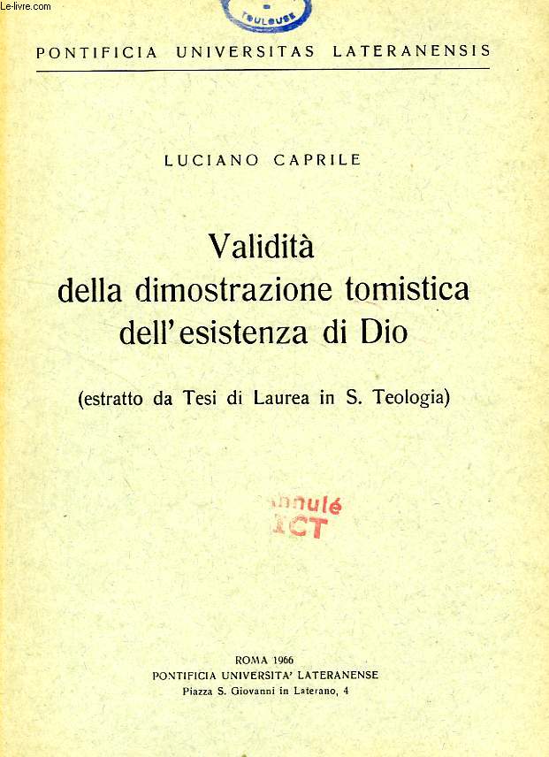 VALIDITA' DELLA DIMOSTRAZIONE TOMISTICA DELL'ESISTENZA DI DIO