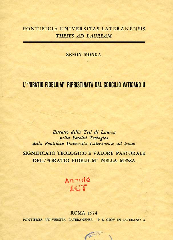 L' 'ORATIO FIDELIUM' RIPRISTINATA DAL CONCILIO VATICANO II