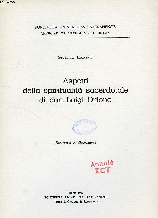 ASPETTI DELLA SPIRITUALITA' SACERDOTALE DI DON LUIGI ORIONE