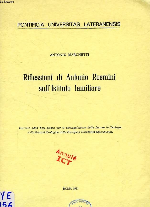 RIFLESSIONI DI ANTONIO ROSMINI SULL'ISTITUTO FAMILIARE