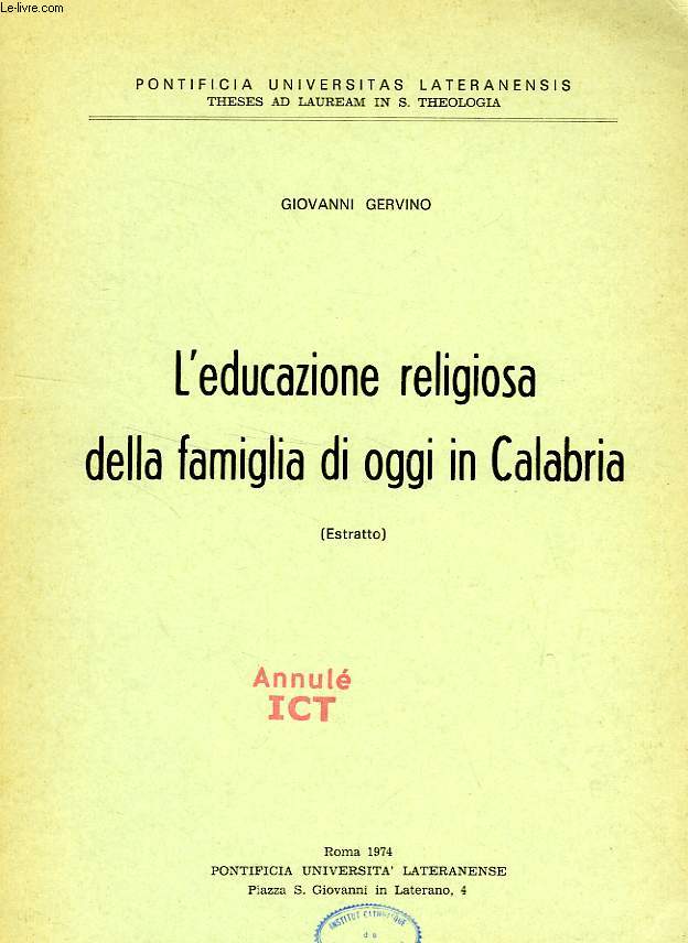 L'EDUCAZIONE RELIGIOSA DELLA FAMIGLIA DI OGGI IN CALABRIA