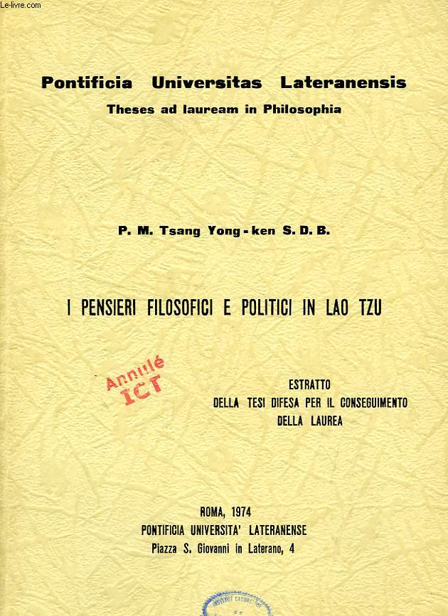 I PENSIERI FILOSOFICI E POLITICI IN LAO TZU