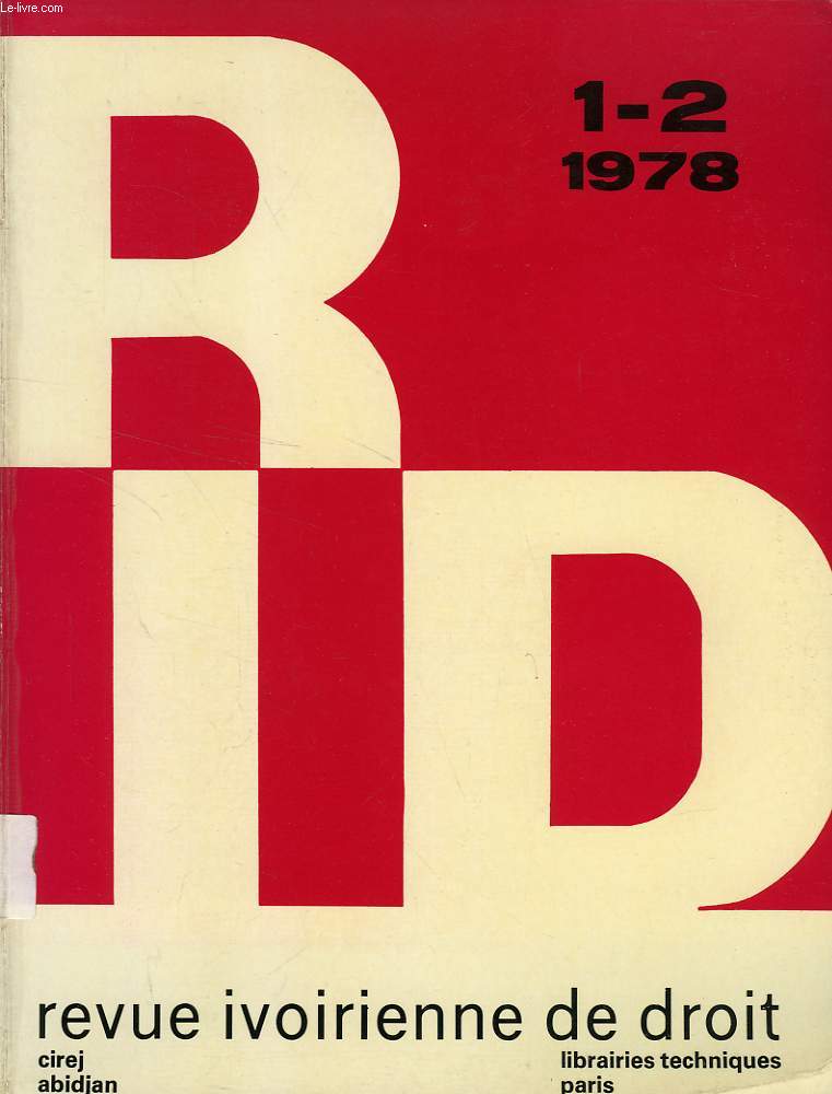 REVUE IVOIRIENNE DE DROIT, N 1-2, 1978