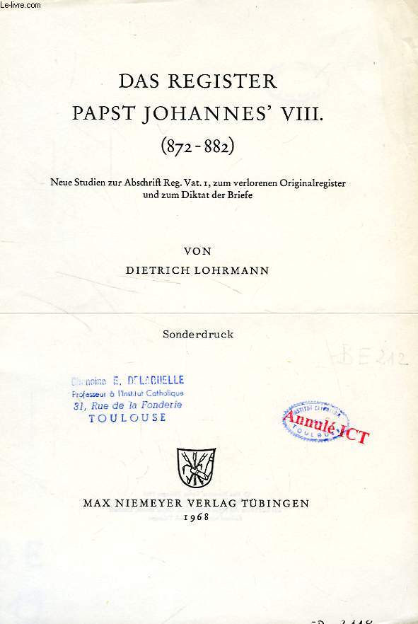 DAS REGISTER PAPST JOHANNES' VIII (872-882)