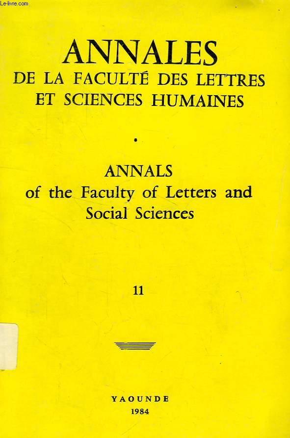 ANNALES DE LA FACULTE DES LETTRES ET SCIENCES HUMAINES DE YAOUNDE, N 11, 1983