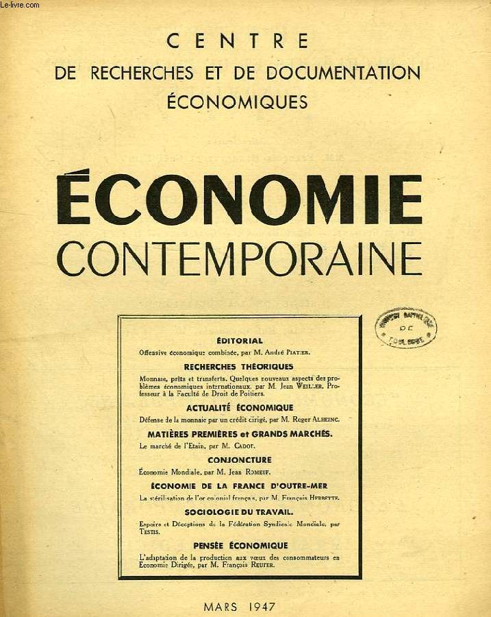 ECONOMIE CONTEMPORAINE, MARS 1947