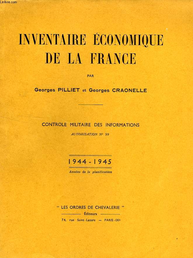 INVENTAIRE ECONOMIQUE DE LA FRANCE, 1944