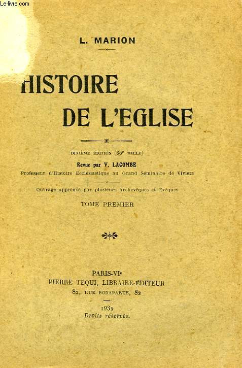 HISTOIRE DE L'EGLISE, TOME I