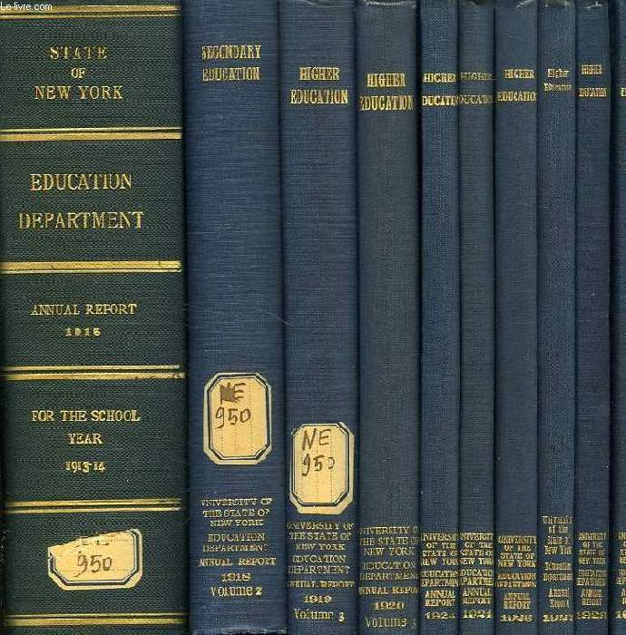 STATE OF NEW YORK, IN ASSEMBLY, ANNUAL REPORTS OF THE EDUCATION DEPARTMENT, 10 VOLUMES, 1915-1932 (INCOMPLETE)
