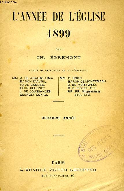 L'ANNEE DE L'EGLISE 1899, 2e ANNEE
