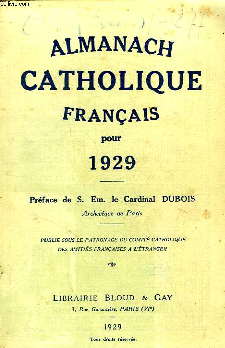 ALMANACH CATHOLIQUE FRANCAIS POUR 1929