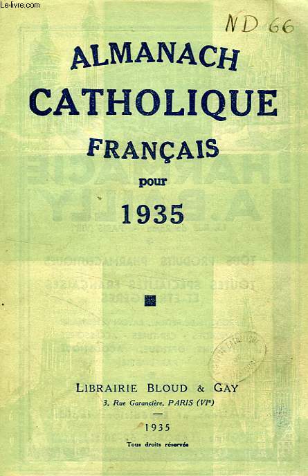 ALMANACH CATHOLIQUE FRANCAIS POUR 1935