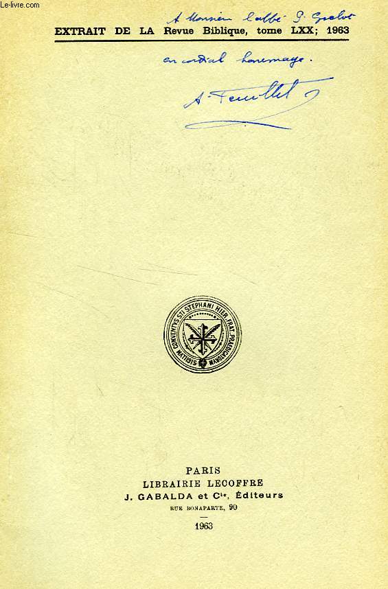 EXTRAIT DE LA REVUE BIBLIQUE, TOME LXX, 1963, L'ENIGME DE I Cor., II, 9