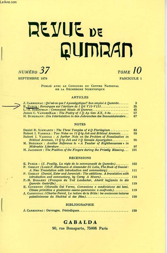 REVUE DE QUMRAN, TOME 10, FASC. 1, N 37, SEPT. 1979, EXTRAIT, REMARQUES SUR L'ECRITURE DE I QS VII-VIII