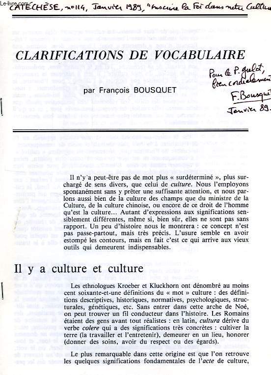 CLARIFICATIONS DE VOCABULAIRE