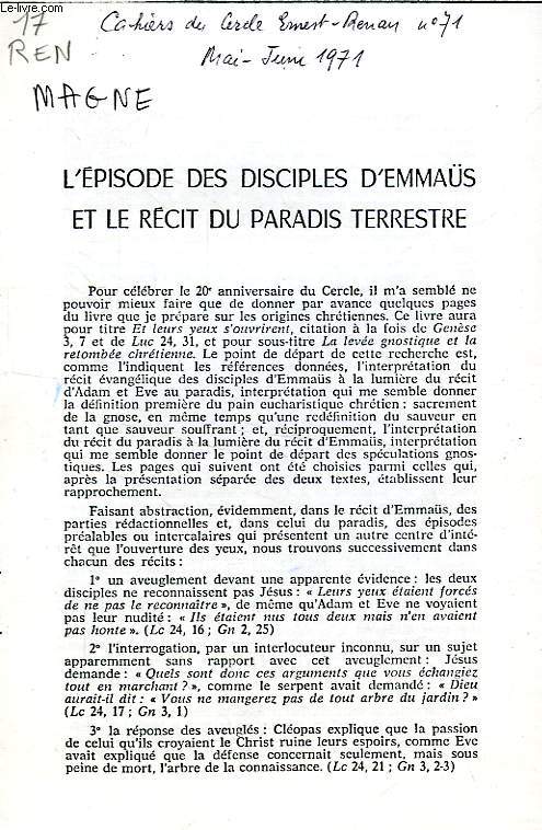 L'EPISODE DES DISCIPLES D'EMMAS ET LE RECIT DU PARADIS TERRESTRE