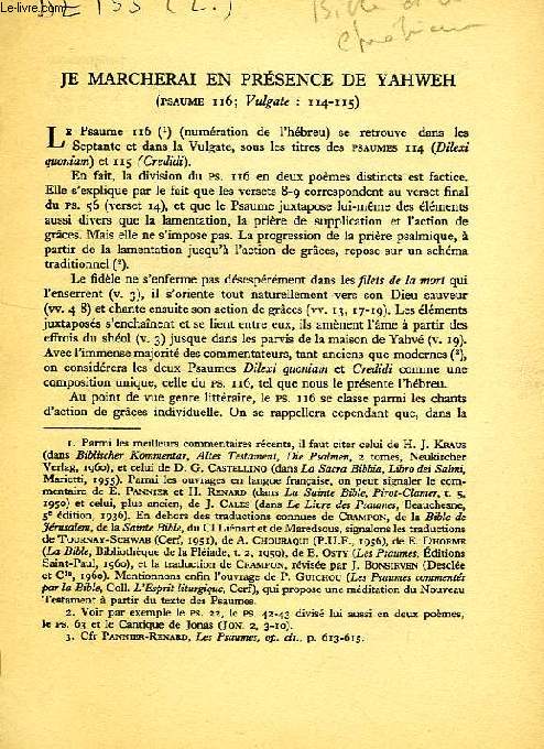 JE MARCHERAI EN PRESENCE DE YAHWEH (PSAUME 116, VULGATE: 114-115)