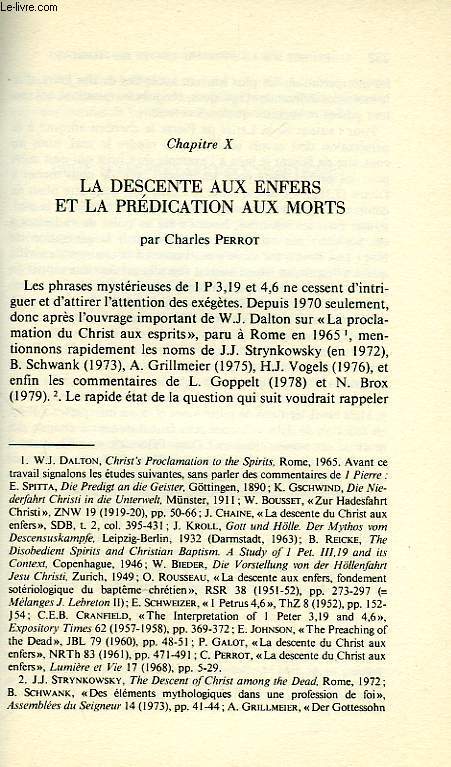 LA DESCENTE AUX ENFERS ET LA PREDICATION AUX MORTS