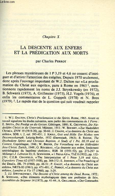 LA DESCENTE AUX ENFERS ET LA PREDICATION AUX MORTS