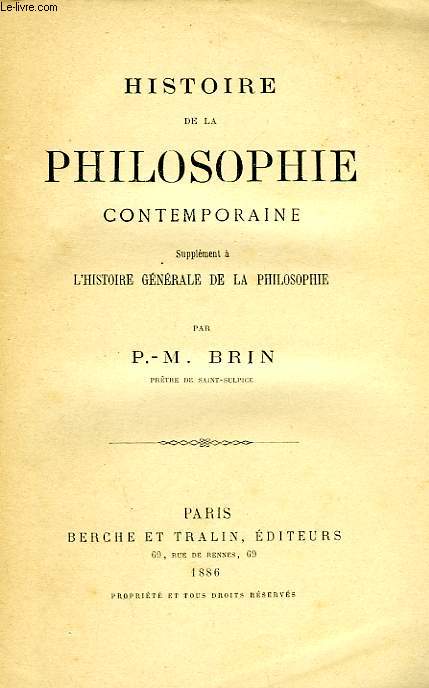 HISTOIRE DE LA PHILOSOPHIE CONTEMPORAINE