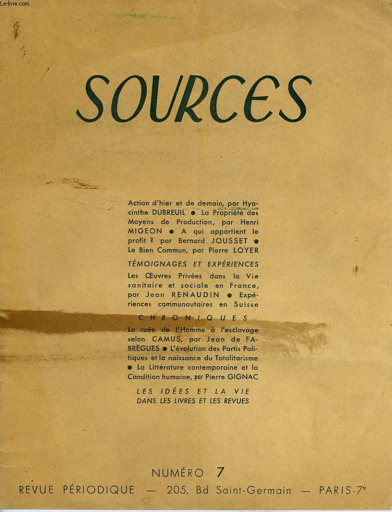 SOURCES, N 7, 1952