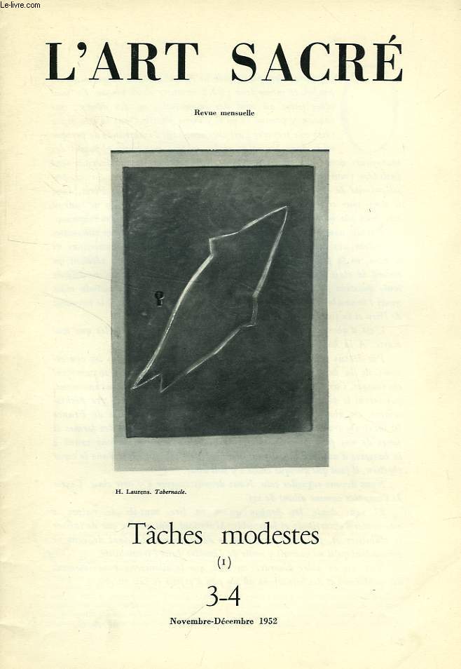 L'ART SACRE, N 3-4, NOV.-DEC. 1952, TACHES MODESTES (I)