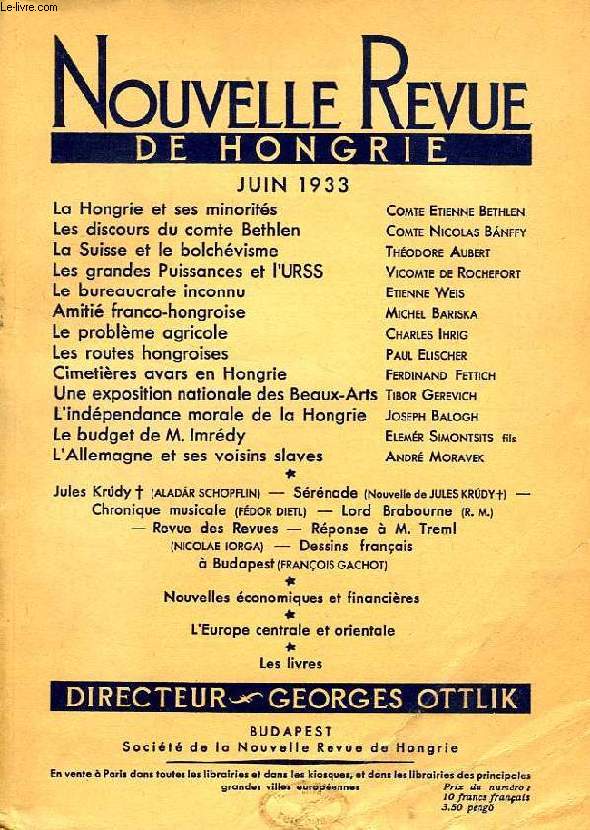 NOUVELLE REVUE DE HONGRIE, TOME XLIX, 1re LIVRAISON, JUIN 1933