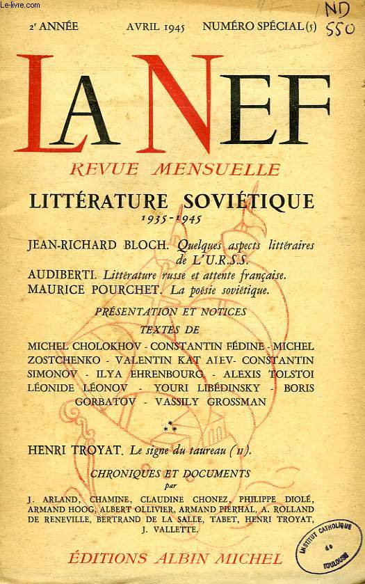 LA NEF, 2e ANNEE, N SPECIAL (5), AVRIL 1945, LITTERATURE SOVIETIQUE, 1935-1945