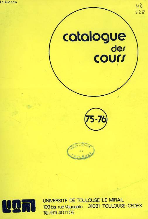 CATALOGUE DES COURS, 1975-76