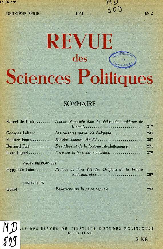 REVUE DES SCIENCES POLITIQUES, 2e SERIE, N 4, 1961