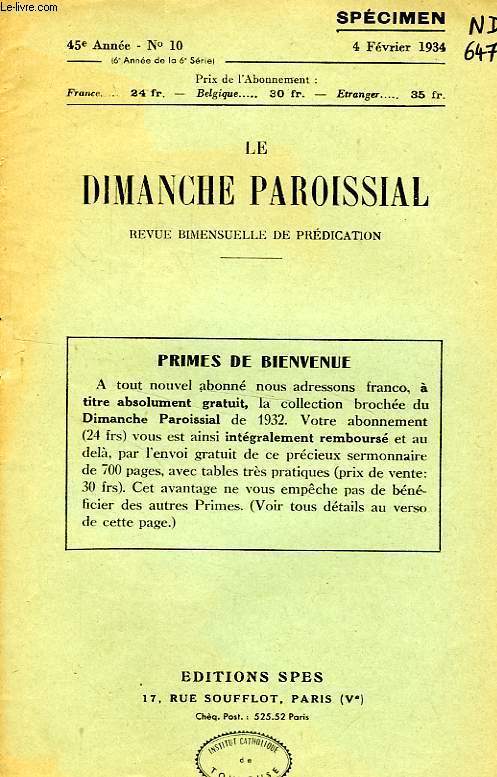 LE DIMANCHE PAROISSIAL, 45e ANNEE, N 10, FEV. 1934