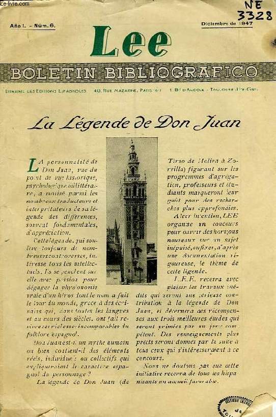 LEE, BOLETIN BIBLIOGRAFICO, AO I, N 6, DIC. 1947, LA LEGENDE DE DON JUAN