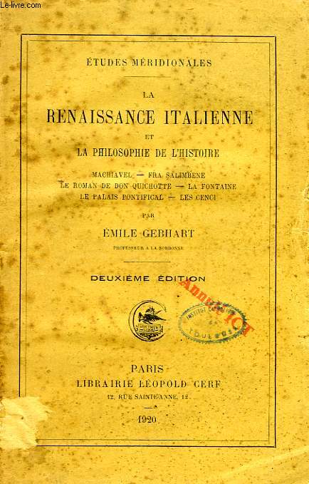 LA RENAISSANCE ITALIENNE ET LA PHILOSOPHIE DE L'HISTOIRE