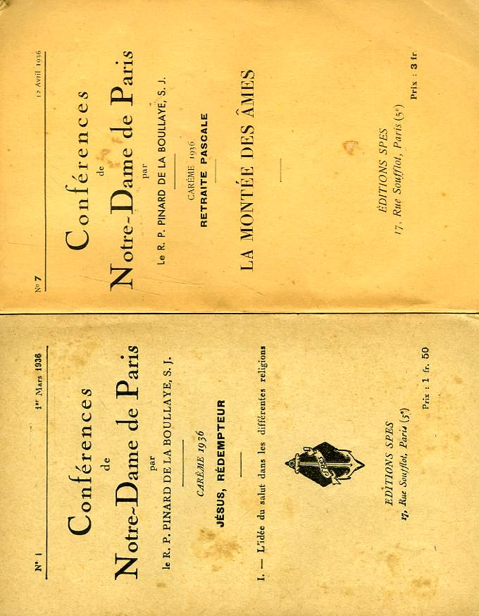 CONFERENCES DE NOTRE-DAME DE PARIS, CAREME 1936, JESUS, REDEMPTEUR, 7 FASCICULES
