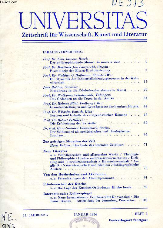 UNIVERSITAS, 11. JAHRGANG, HEFT 1, JAN. 1956, ZEITSCHRIFT FUR WISSENSCHAFT, KUNST UND LITERATUR