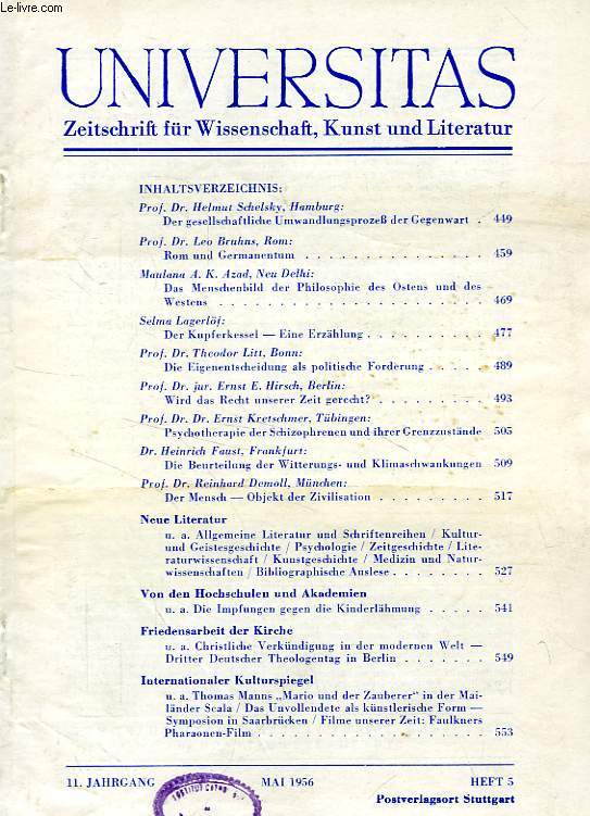 UNIVERSITAS, 11. JAHRGANG, HEFT 5, MAI 1956, ZEITSCHRIFT FUR WISSENSCHAFT, KUNST UND LITERATUR